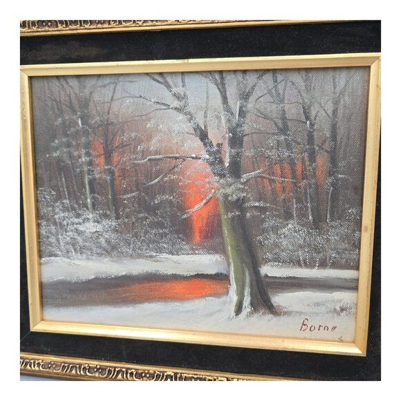 Vtg Impressionist Oil Painting Winter Landscape By Borne Signed Mid Century Art - Picture 3 of 10